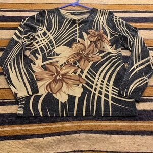 Vintage Embellished Floral Long Sleeve Shirt Top Blouse Art Fairy Whimsygoth